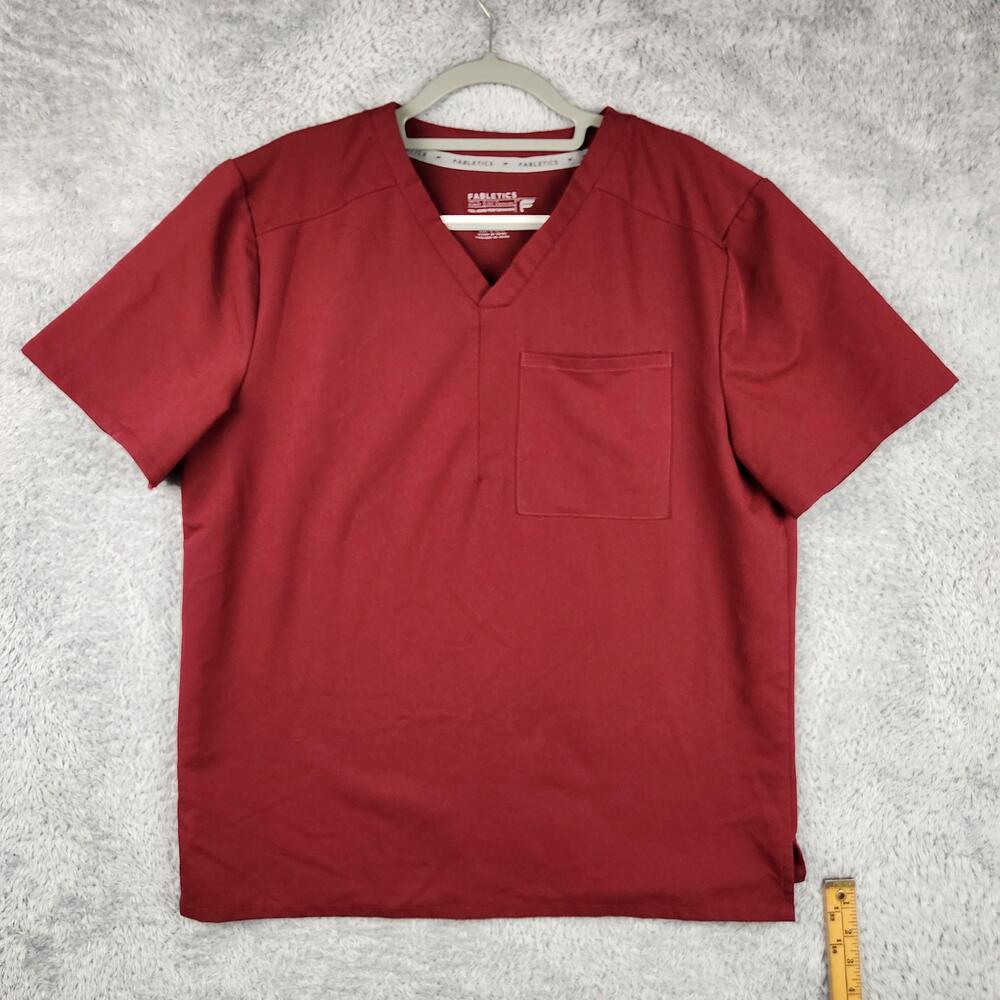 Fabletics Shirt Mens Large Red Feel Good Performance Pocket Work Gym Scrub Top